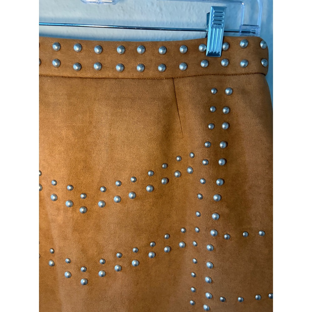 Tobi Jeannette Studded Faux Suede A-Line Mini Skirt Camel L Western